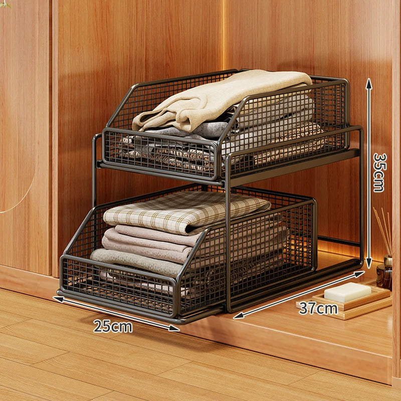 Drawer Organizer Steel Mesh Sliding Baskets Two-Tier
