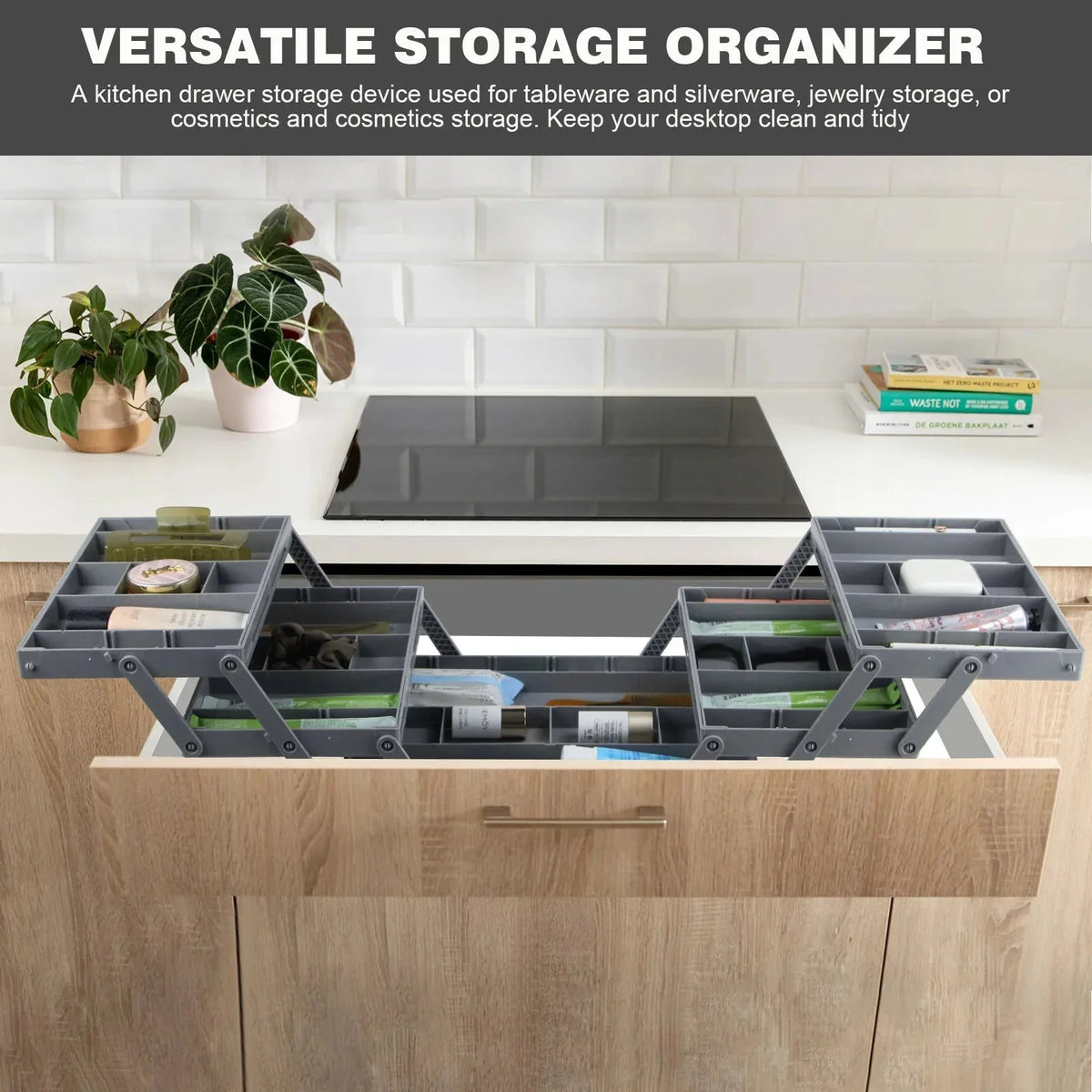 Drawer Organizer Three-Tier Foldable Clear Divided Compartments
