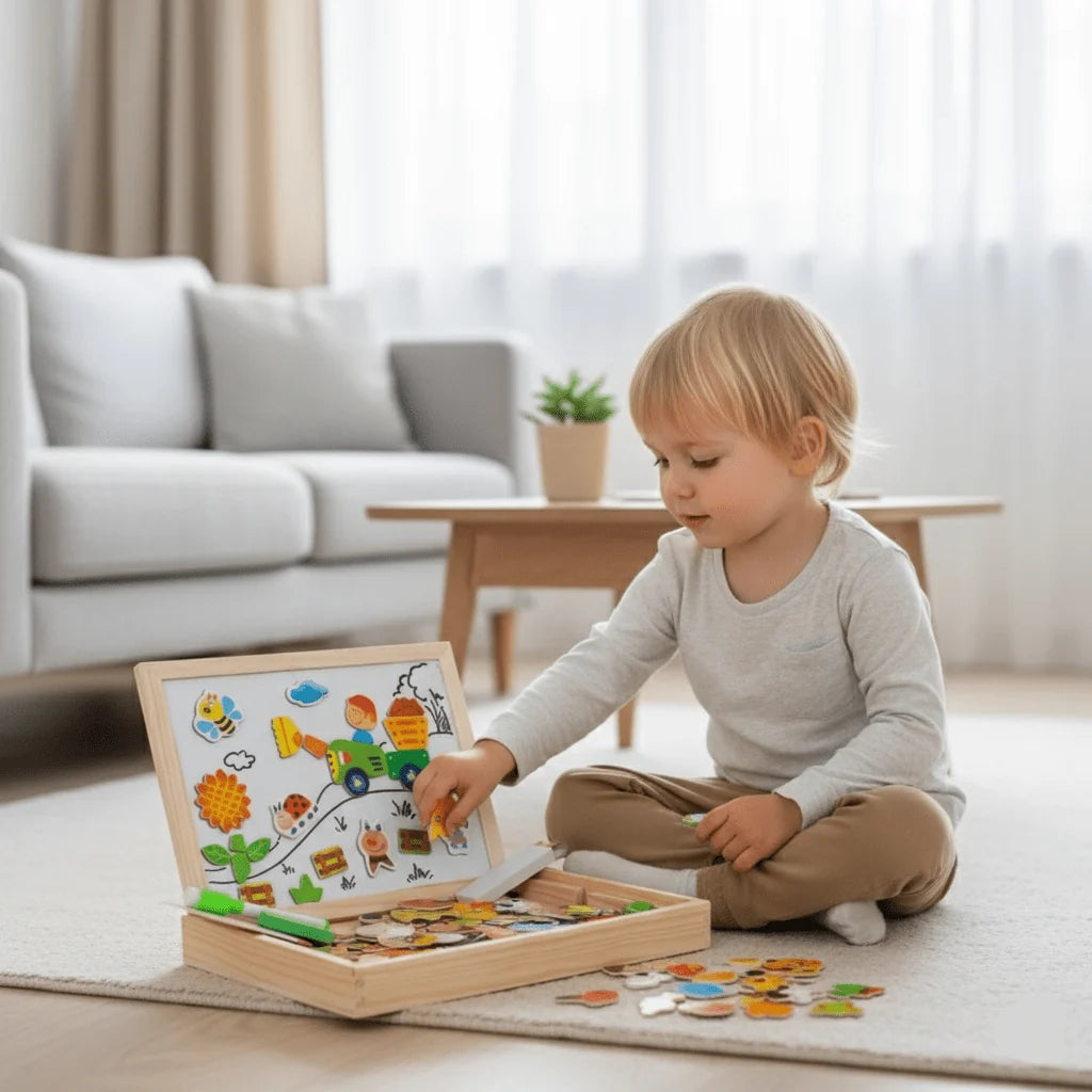 Drawing Board Magnetic Whiteboard & Chalkboard Beechwood Frame