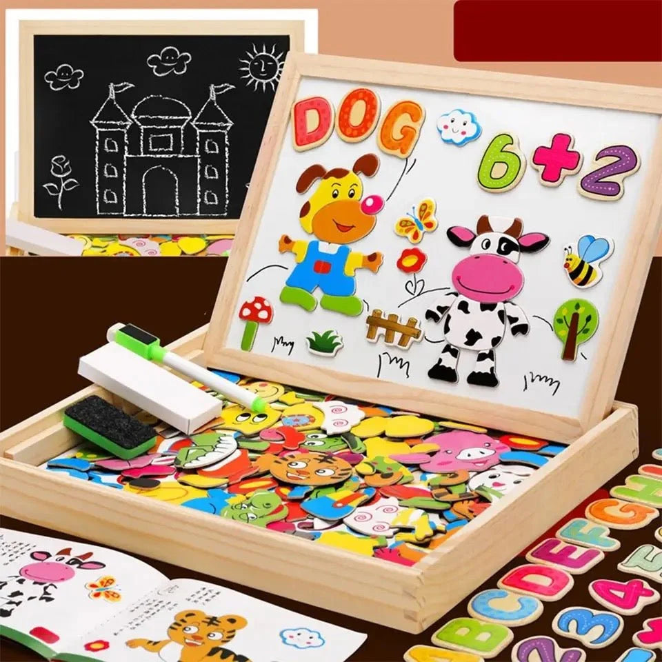Drawing Board Magnetic Whiteboard & Chalkboard Beechwood Frame