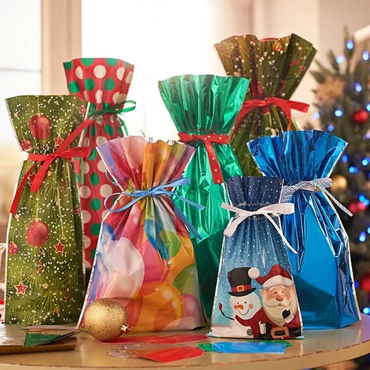 Drawstring Gift Bags Christmas Reusable & Tear-Resistant 15-Pack