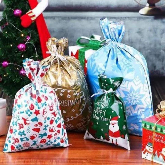 Drawstring Gift Bags Christmas Reusable & Tear-Resistant 15-Pack
