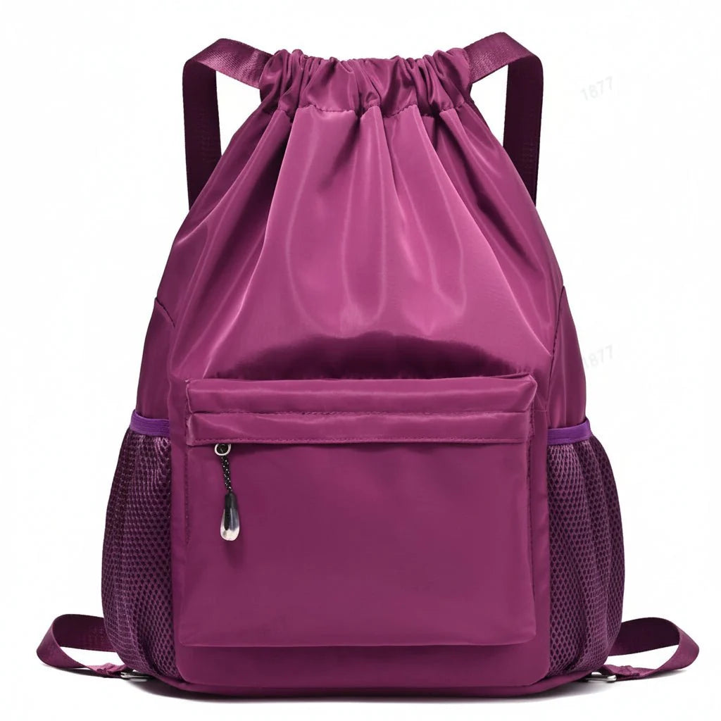 Drawstring Sports Backpack Separate Shoe Compartment Multiple Pockets Lightweight Polyესტer