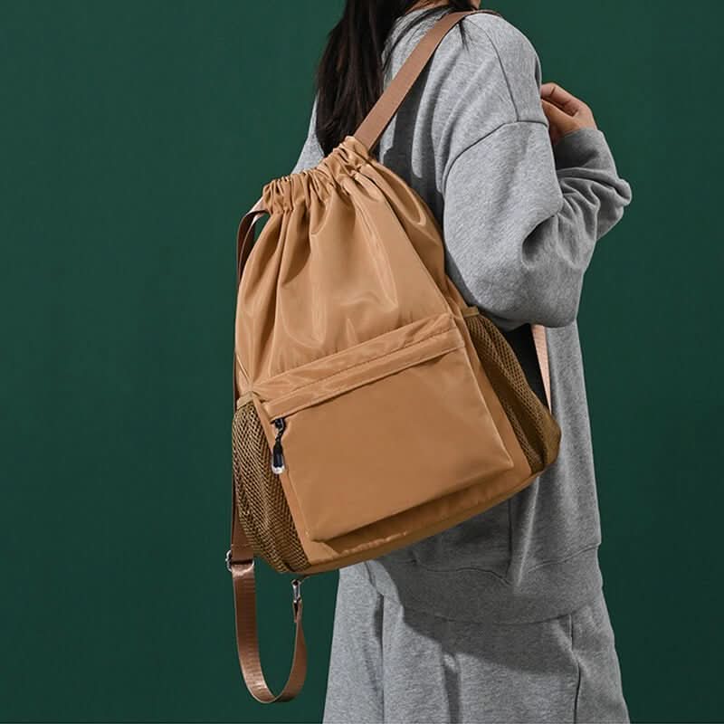 Drawstring Sports Backpack Separate Shoe Compartment Multiple Pockets Lightweight Polyესტer