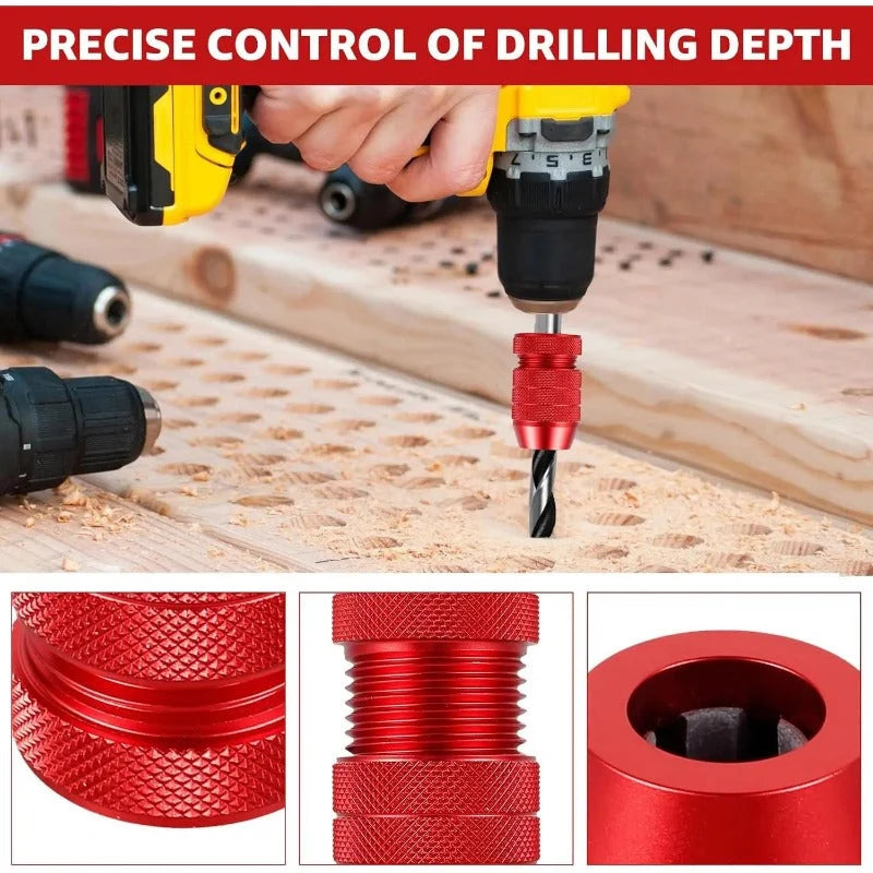 Drill Bit Depth Stop Collar Aluminum Nylon-Lined Tool-Free Adjustment