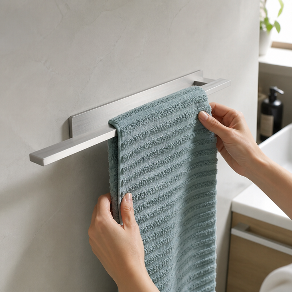 Drill-Free Adhesive Brushed Stainless Steel Towel Bar
