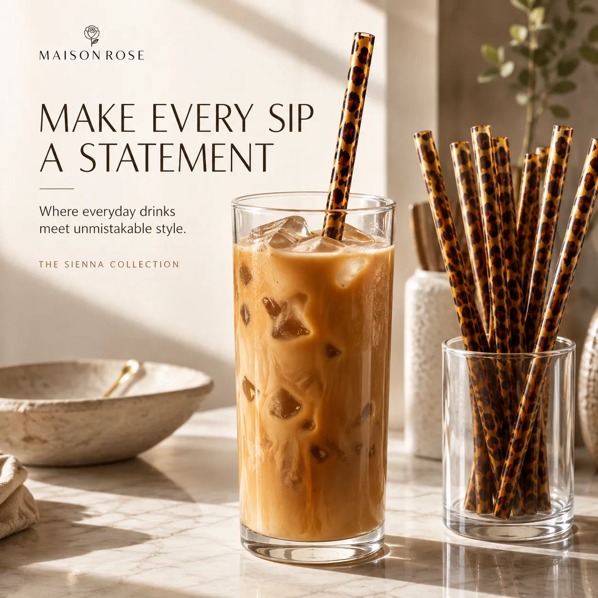 Drinking Straws Reusable Leopard Print Set of 20