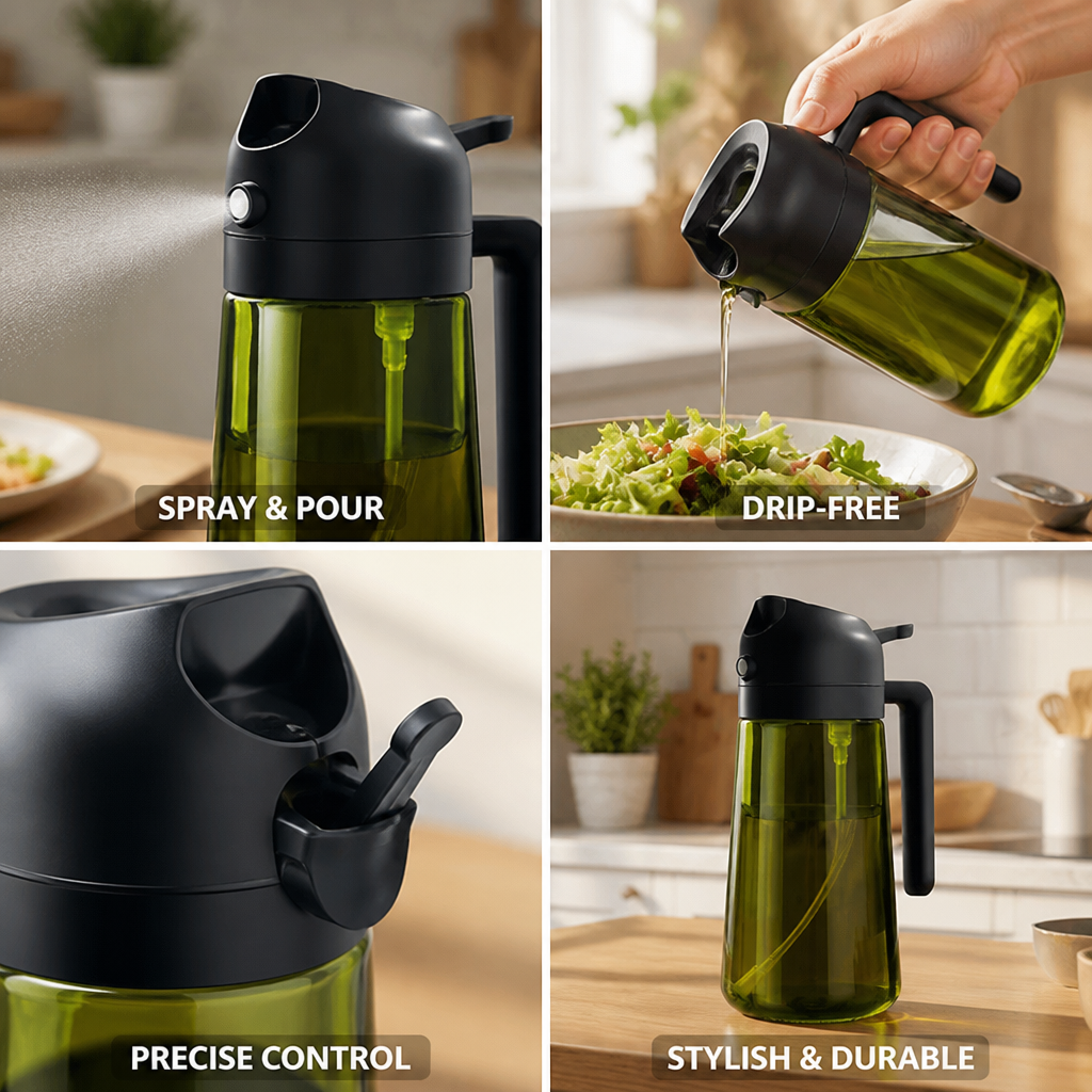 Drip-Free Spray & Pour Glass Oil Dispenser