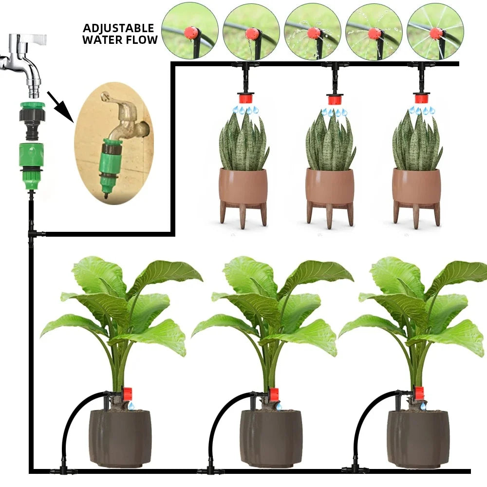 Drip Irrigation System Programmable Timer & Adjustable 8-Hole Heads