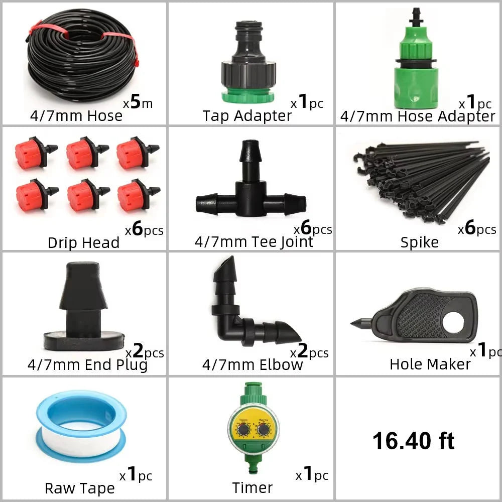Drip Irrigation System Programmable Timer & Adjustable 8-Hole Heads