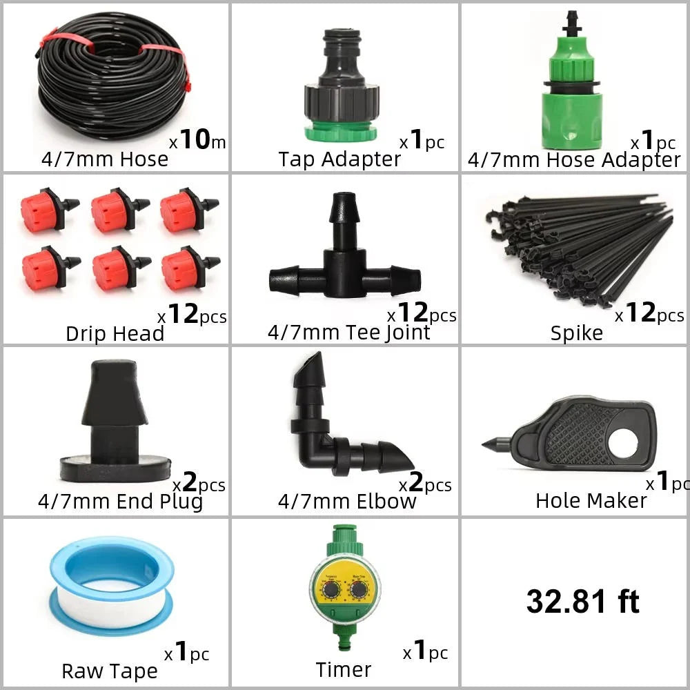 Drip Irrigation System Programmable Timer & Adjustable 8-Hole Heads