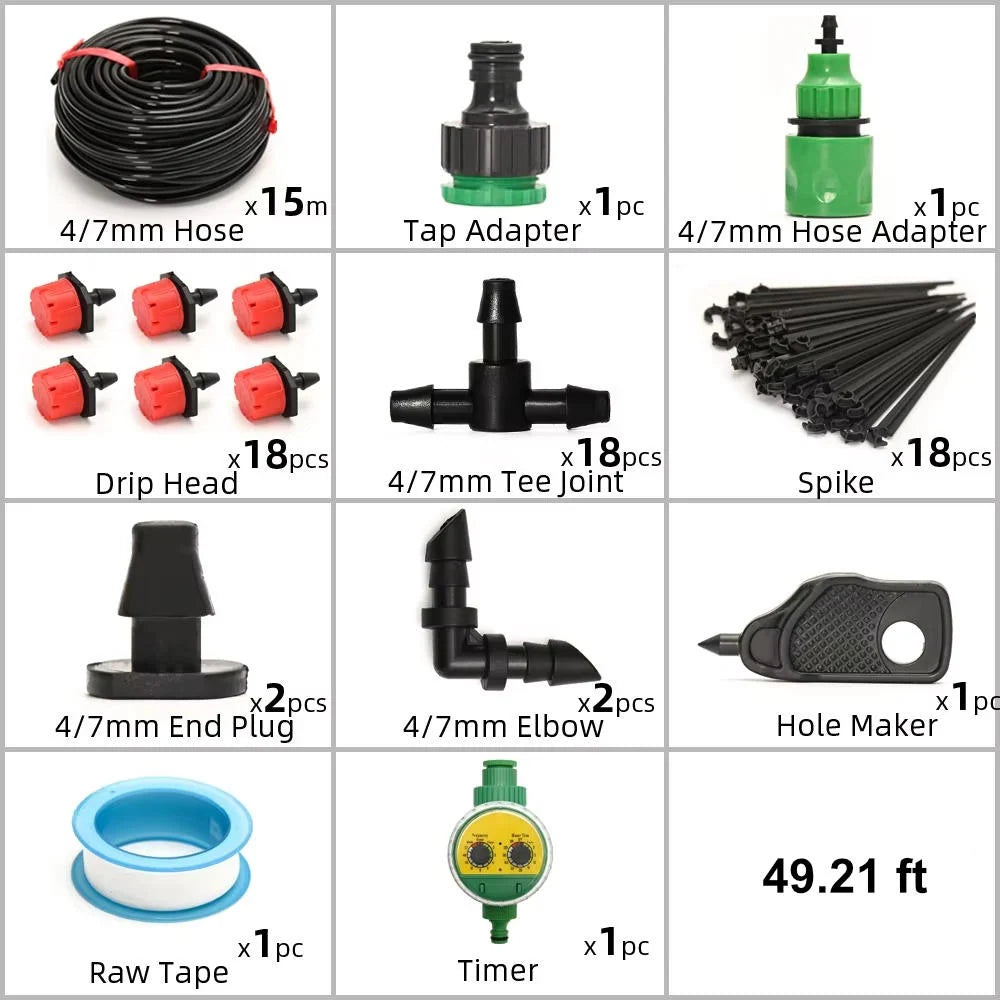 Drip Irrigation System Programmable Timer & Adjustable 8-Hole Heads