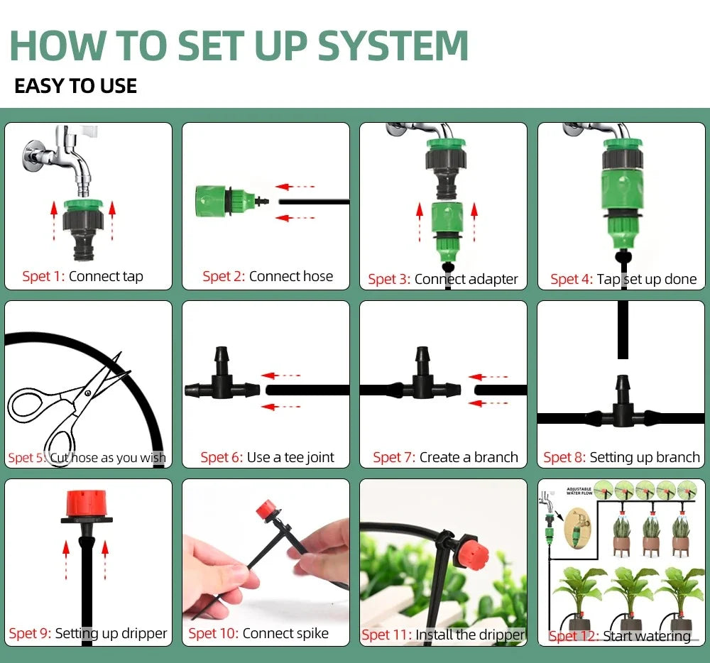 Drip Irrigation System Programmable Timer & Adjustable 8-Hole Heads