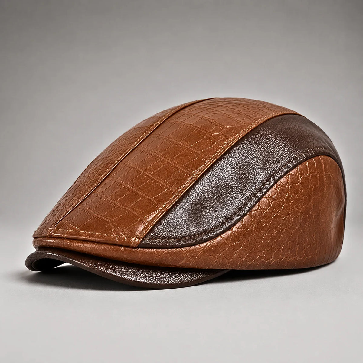 Driving Cap Genuine Leather Croc-Embossed Adjustable Fit