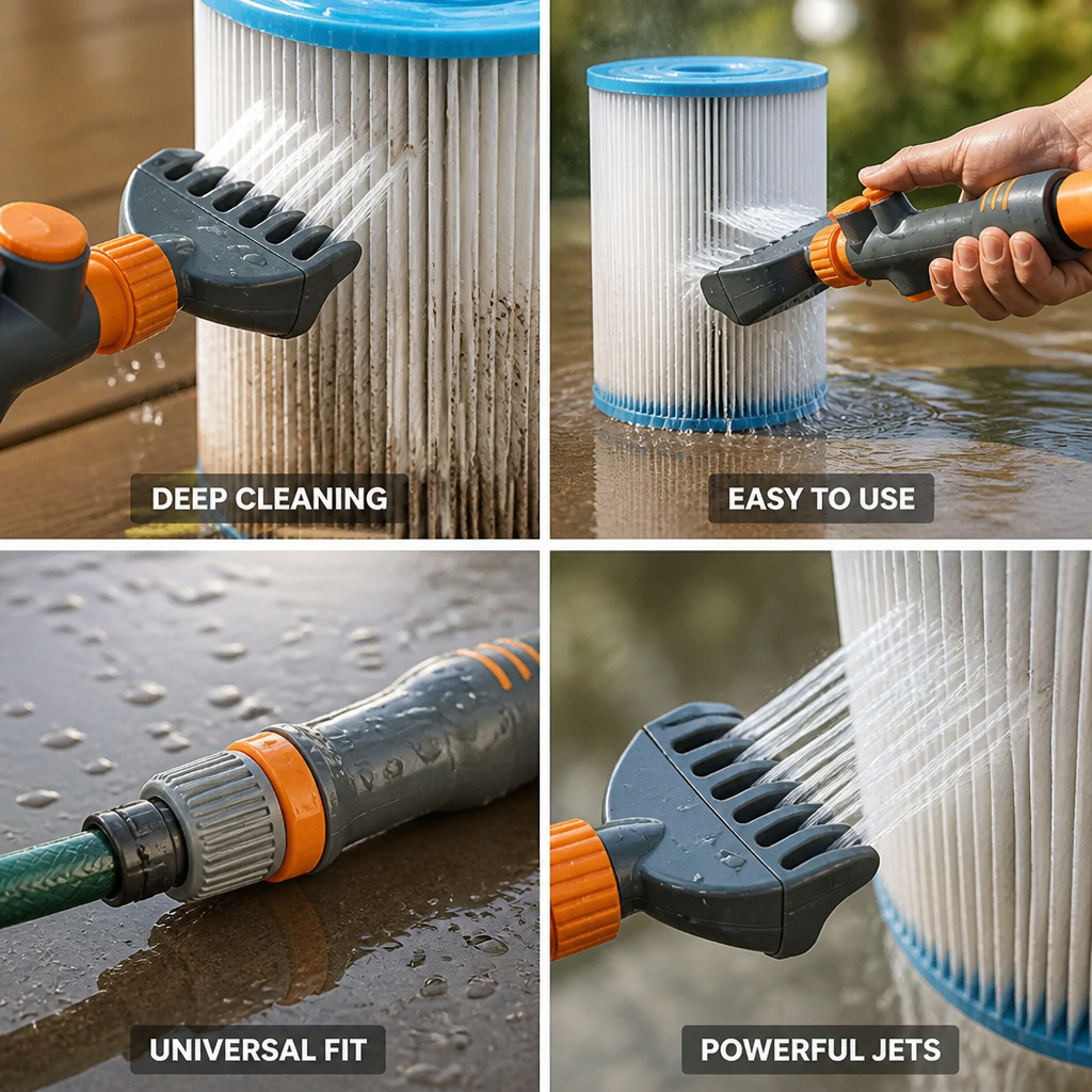Dual-Action Aqua-Comb Pool Cartridge Cleaner (Universal Hose Fit)