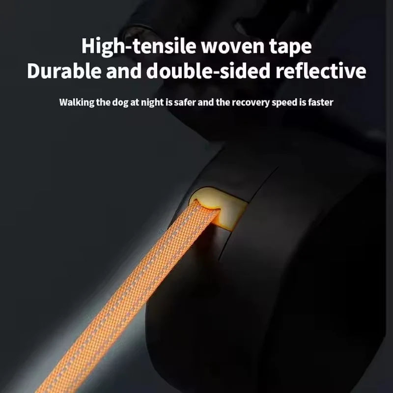 Dual Dog Leash Retractable Reflective Cords Built-In Flashlight & Bag Dispenser