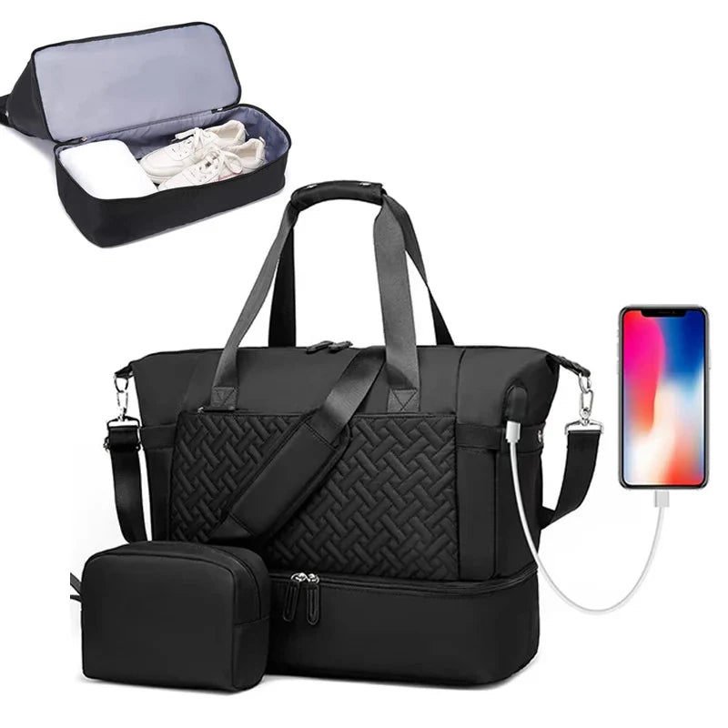 Duffel Bag Multi-Compartment Shoe Compartment & USB Port