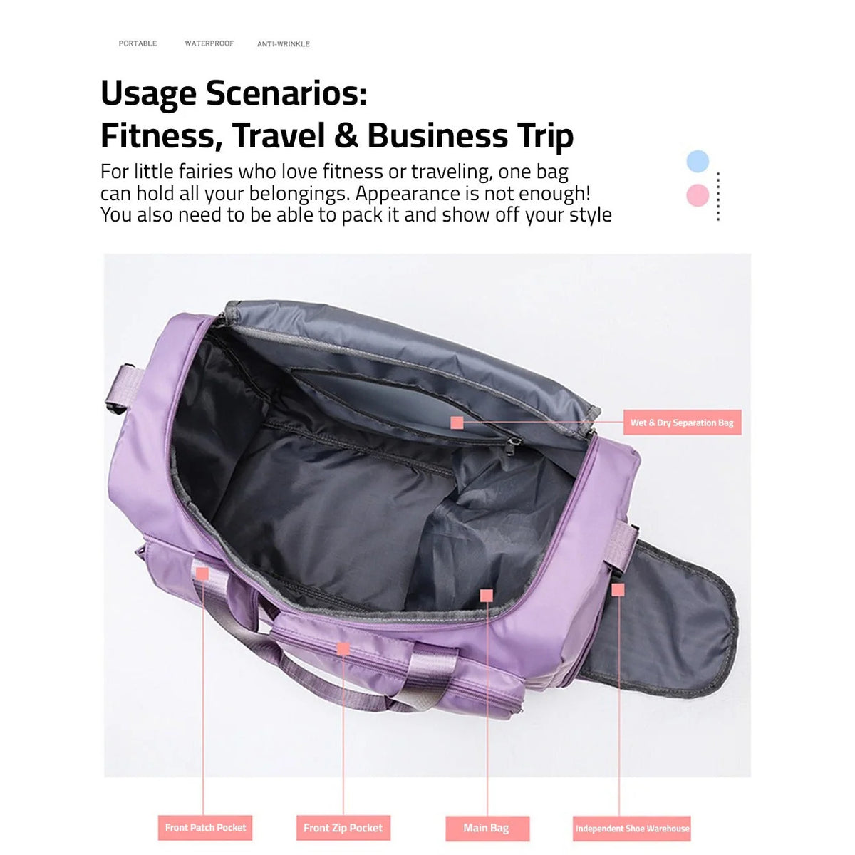 Duffel Bag Separate Shoe Compartment Water-Repellent Design