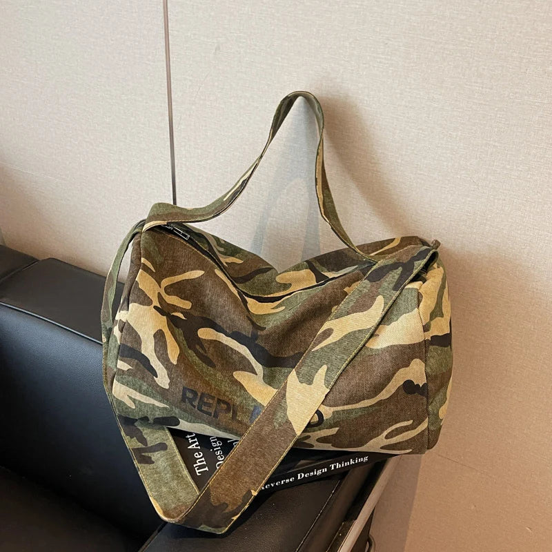 Duffle Bag Camo Print Rugged Fabric Adjustable Strap