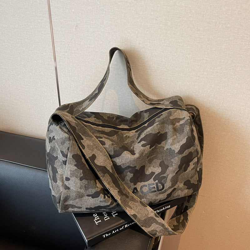 Duffle Bag Camo Print Rugged Fabric Adjustable Strap