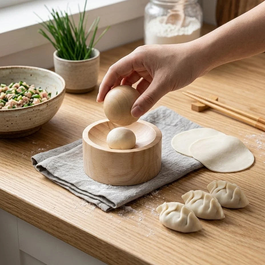 Dumpling Wrapper Maker Wooden Press-and-Rotate Design