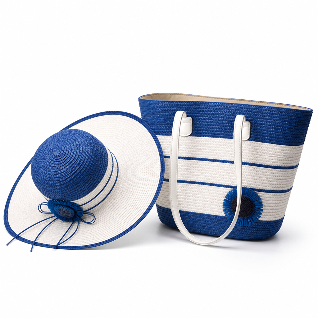 Durable Artificial Straw Beach Bag & Sun Hat Set