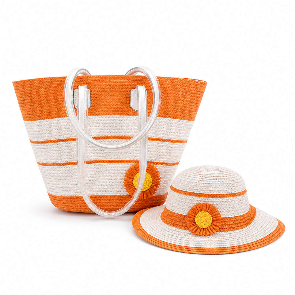 Durable Artificial Straw Beach Bag & Sun Hat Set