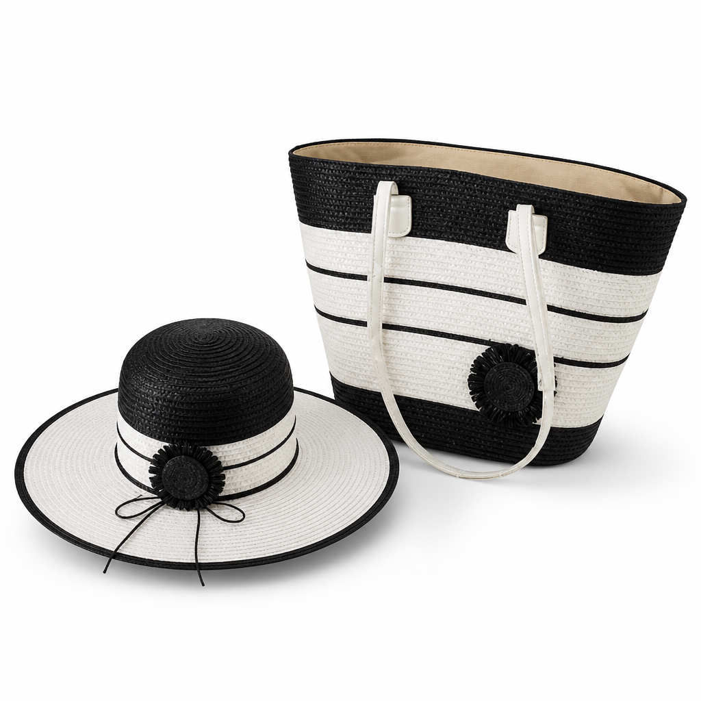 Durable Artificial Straw Beach Bag & Sun Hat Set