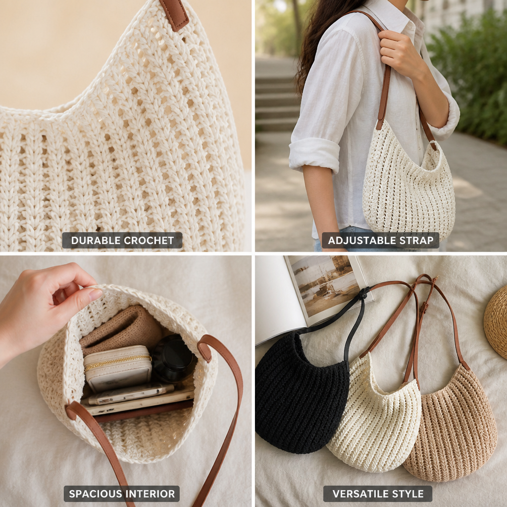 Durable Crocheted Shoulder Bag (Adjustable Strap)