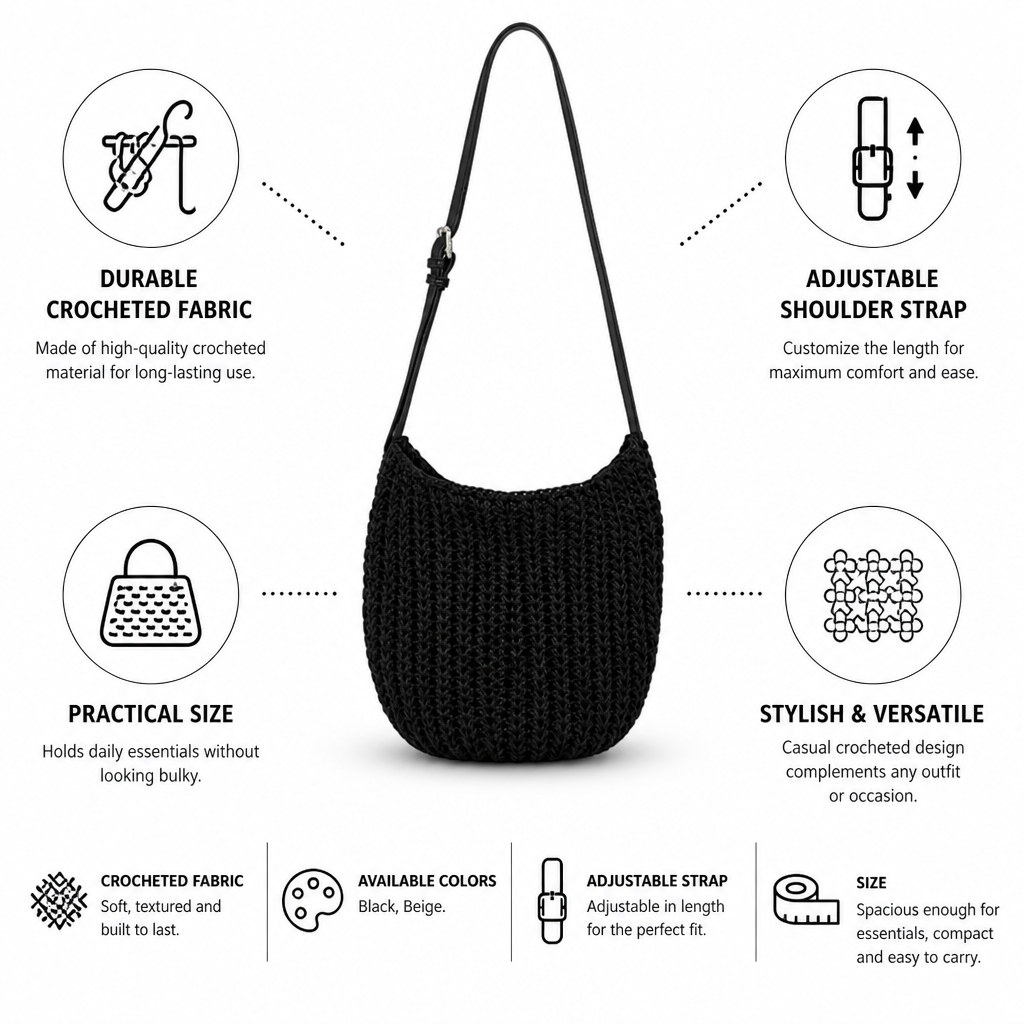 Durable Crocheted Shoulder Bag (Adjustable Strap)