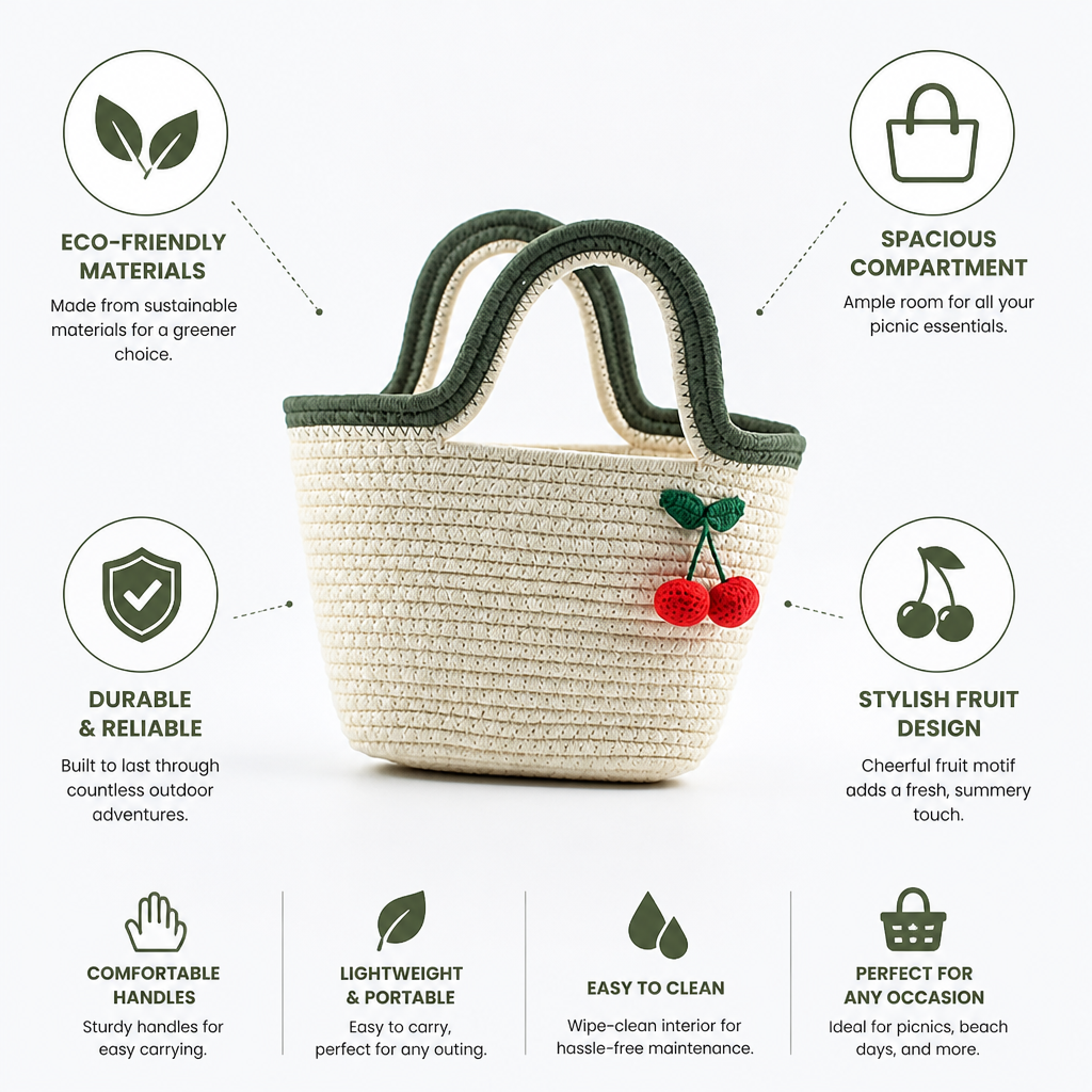 Durable Eco-Friendly Fruit-Print Picnic Tote