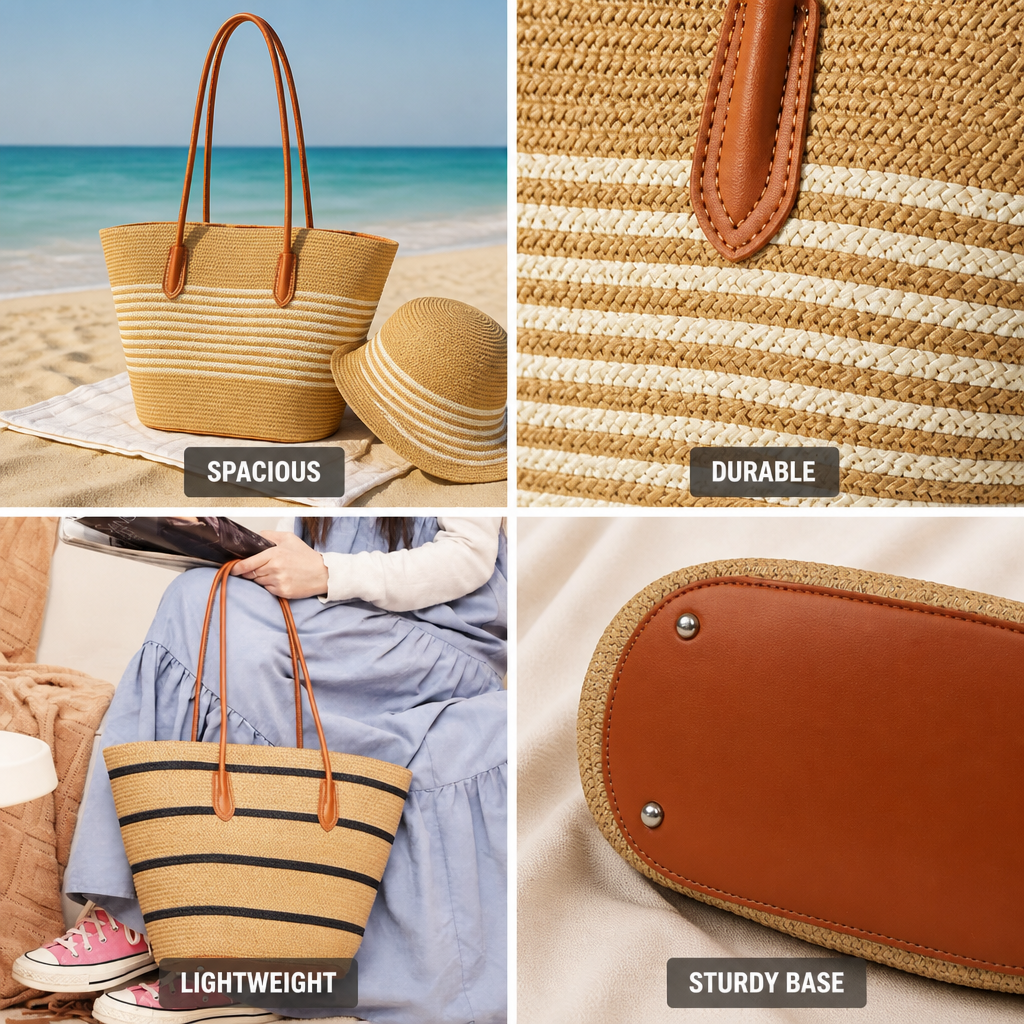 Durable Eco-Friendly Striped Beach Tote & Sun Hat