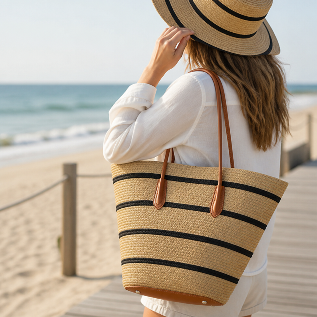 Durable Eco-Friendly Striped Beach Tote & Sun Hat