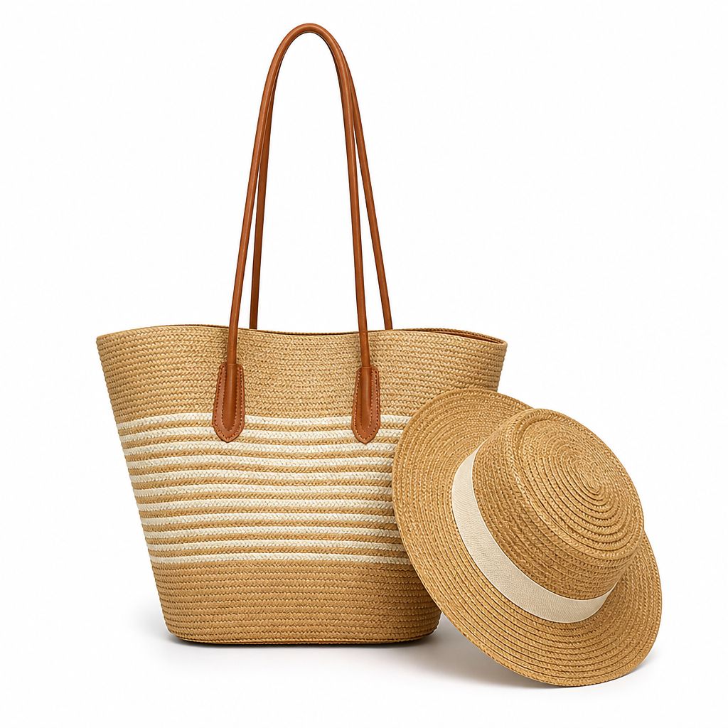 Durable Eco-Friendly Striped Beach Tote & Sun Hat
