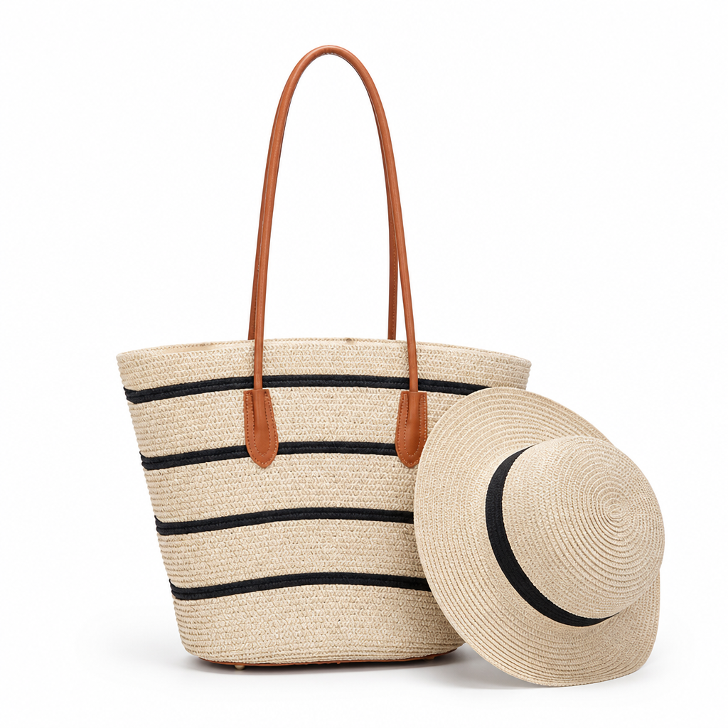 Durable Eco-Friendly Striped Beach Tote & Sun Hat