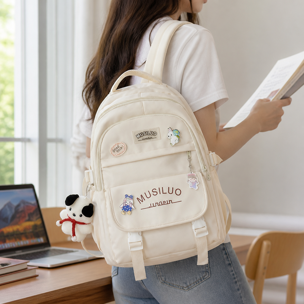 Durable Fabric Multi-Pocket Backpack With Padded Straps