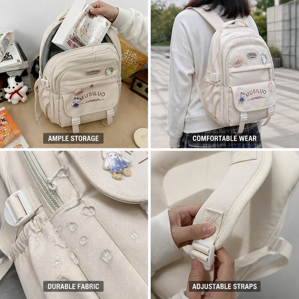 Durable Fabric Multi-Pocket Backpack With Padded Straps