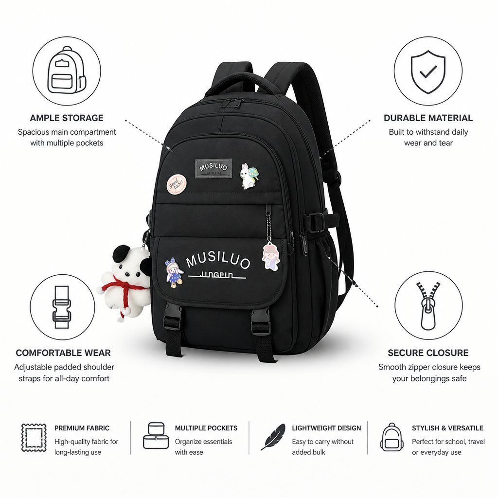 Durable Fabric Multi-Pocket Backpack With Padded Straps