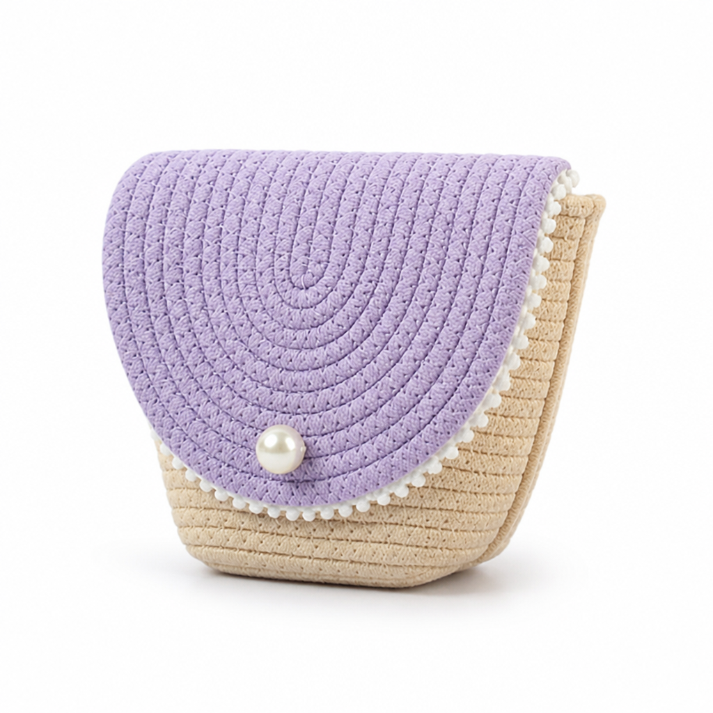 Durable Fabric Pearl-Embellished Crossbody Bag