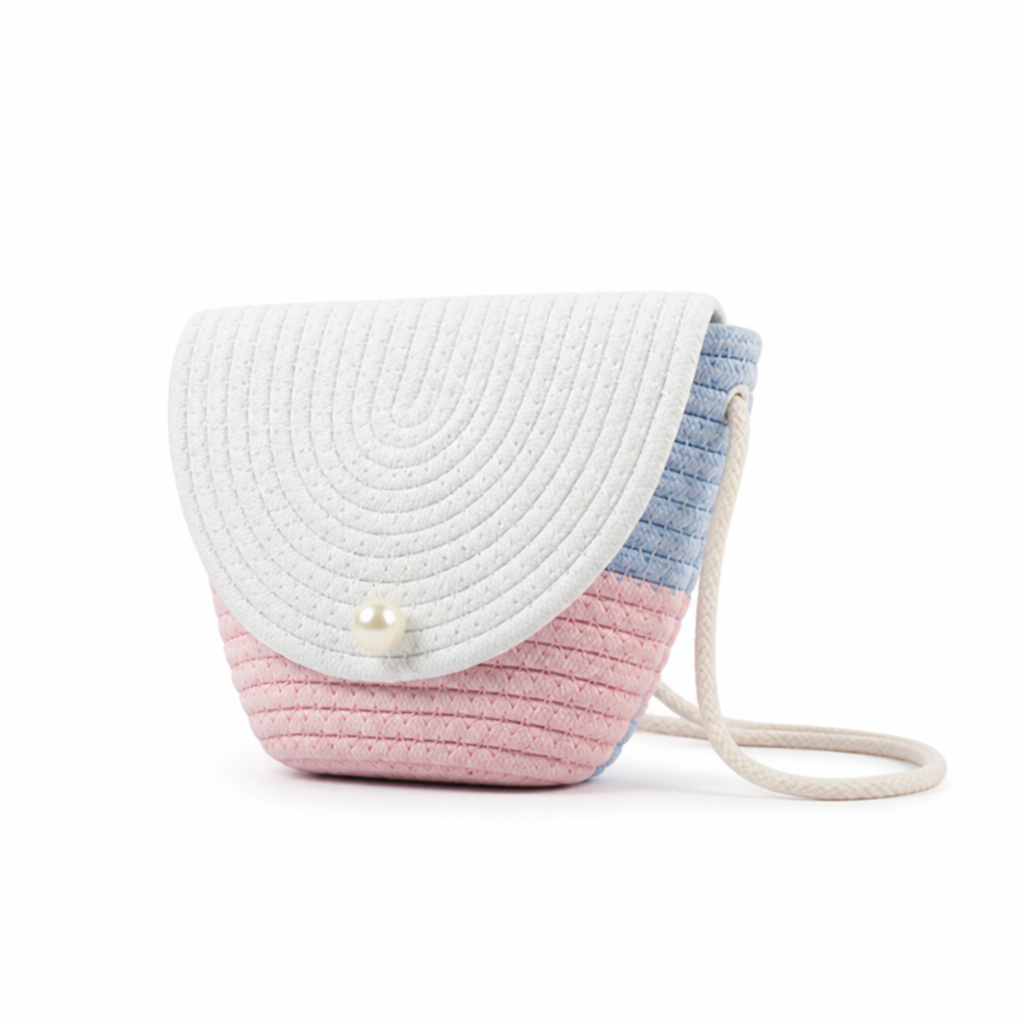 Durable Fabric Pearl-Embellished Crossbody Bag