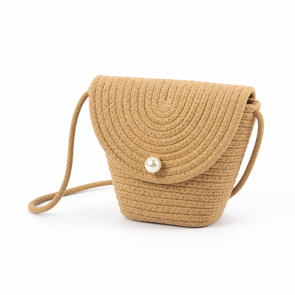 Durable Fabric Pearl-Embellished Crossbody Bag