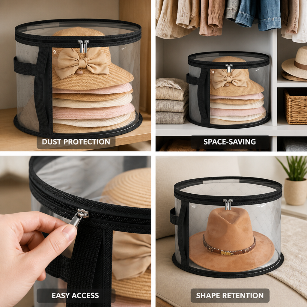 Durable Fabric Transparent Top Hat Organizer
