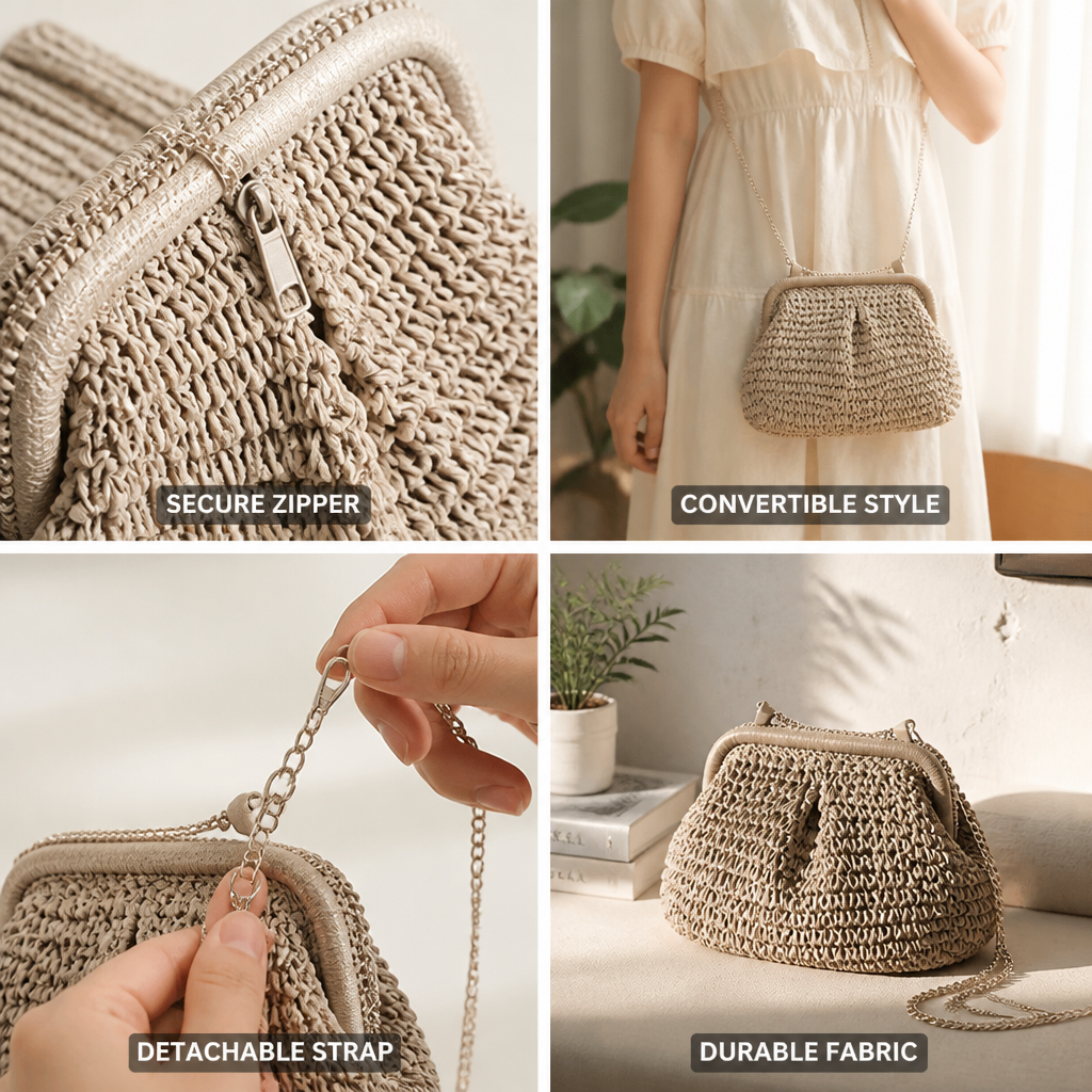 Durable Fabric Zippered Convertible Handbag (Detachable Strap)