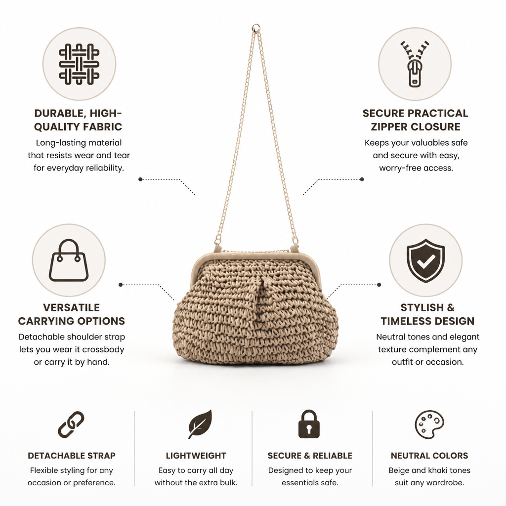 Durable Fabric Zippered Convertible Handbag (Detachable Strap)