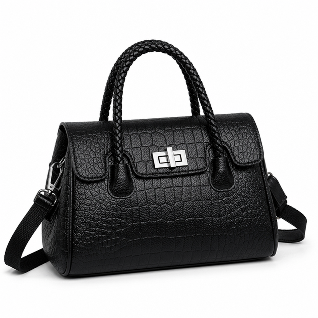 Durable Faux Leather Double-Handle Handbag (Detachable Strap)