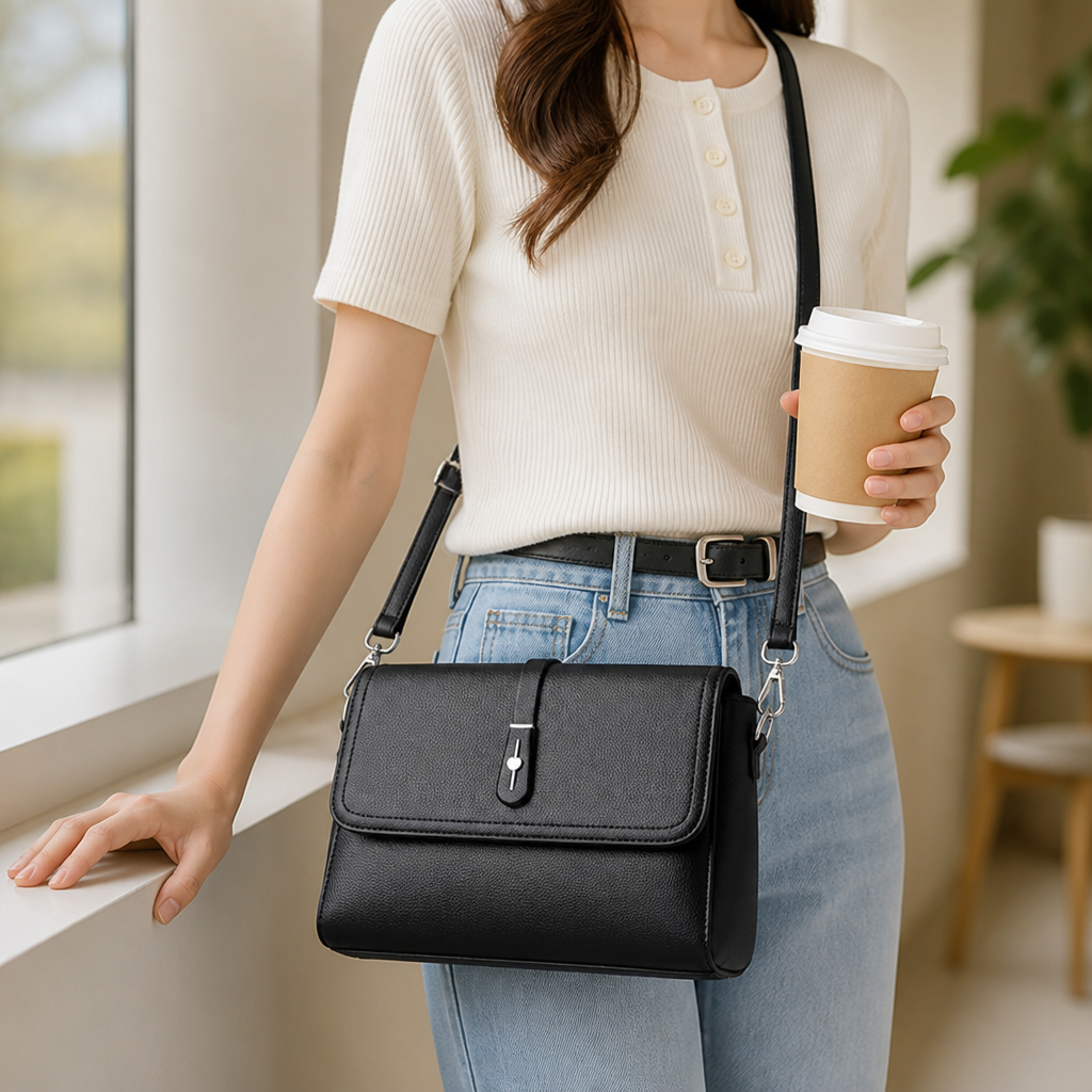 Durable Faux Leather Structured Crossbody Bag