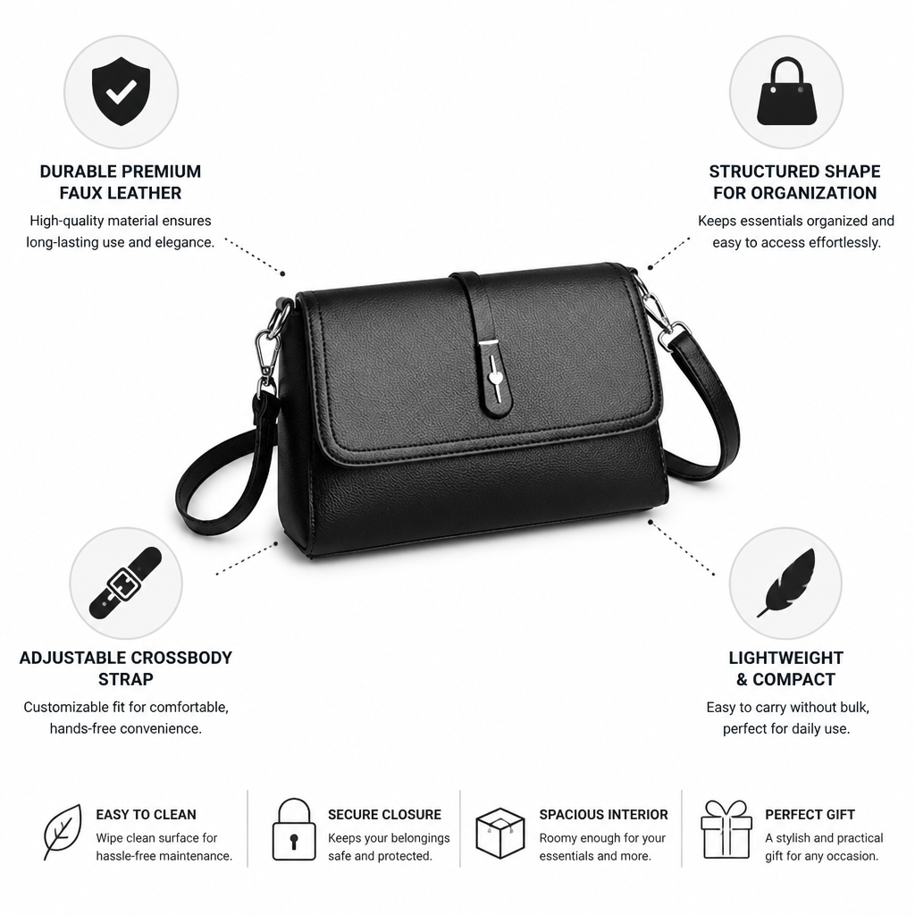 Durable Faux Leather Structured Crossbody Bag