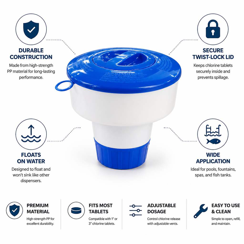 Durable Floating Twist-Lock Pool Chlorine Dispenser