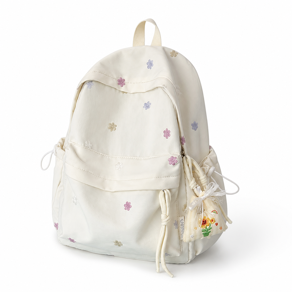 Durable Floral Embroidered School Backpack
