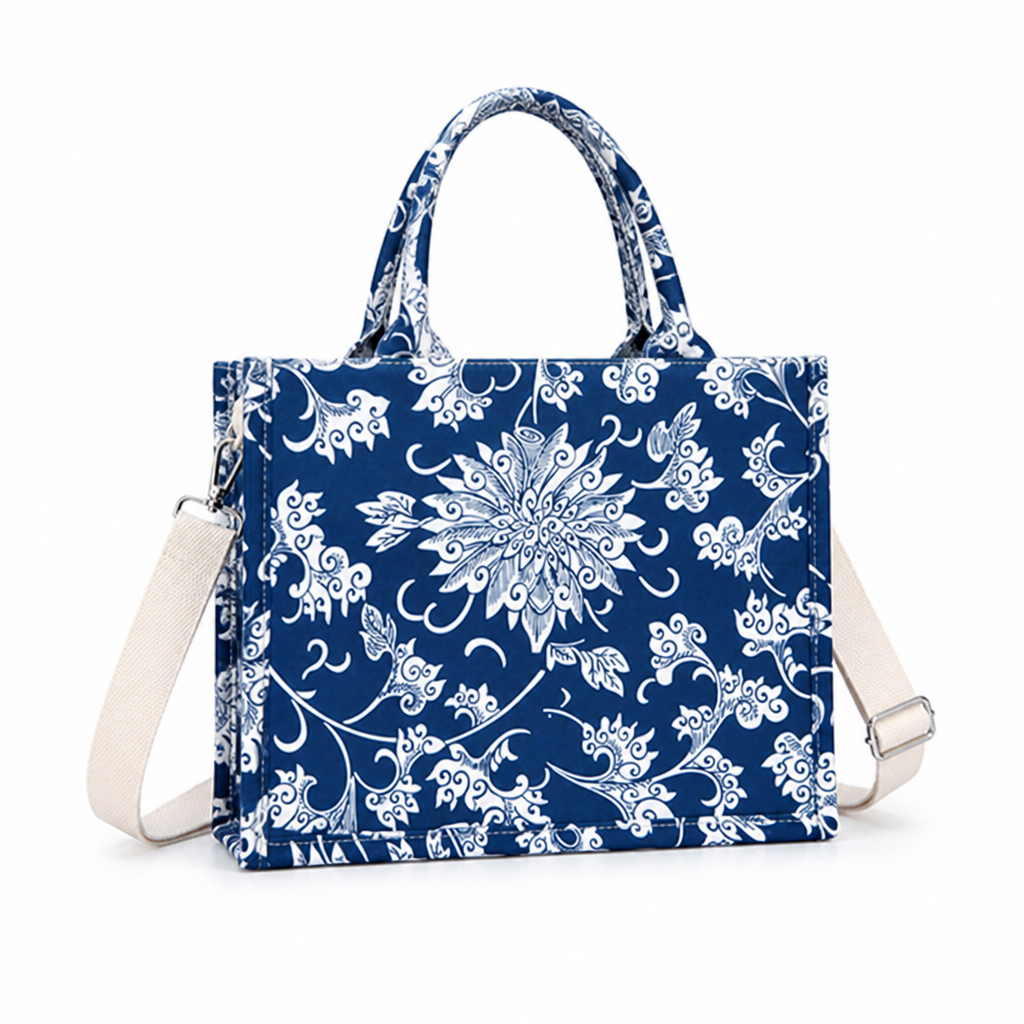 Durable Floral Fabric Laptop-Friendly Shoulder Bag (Top Handle & Adjustable Strap)
